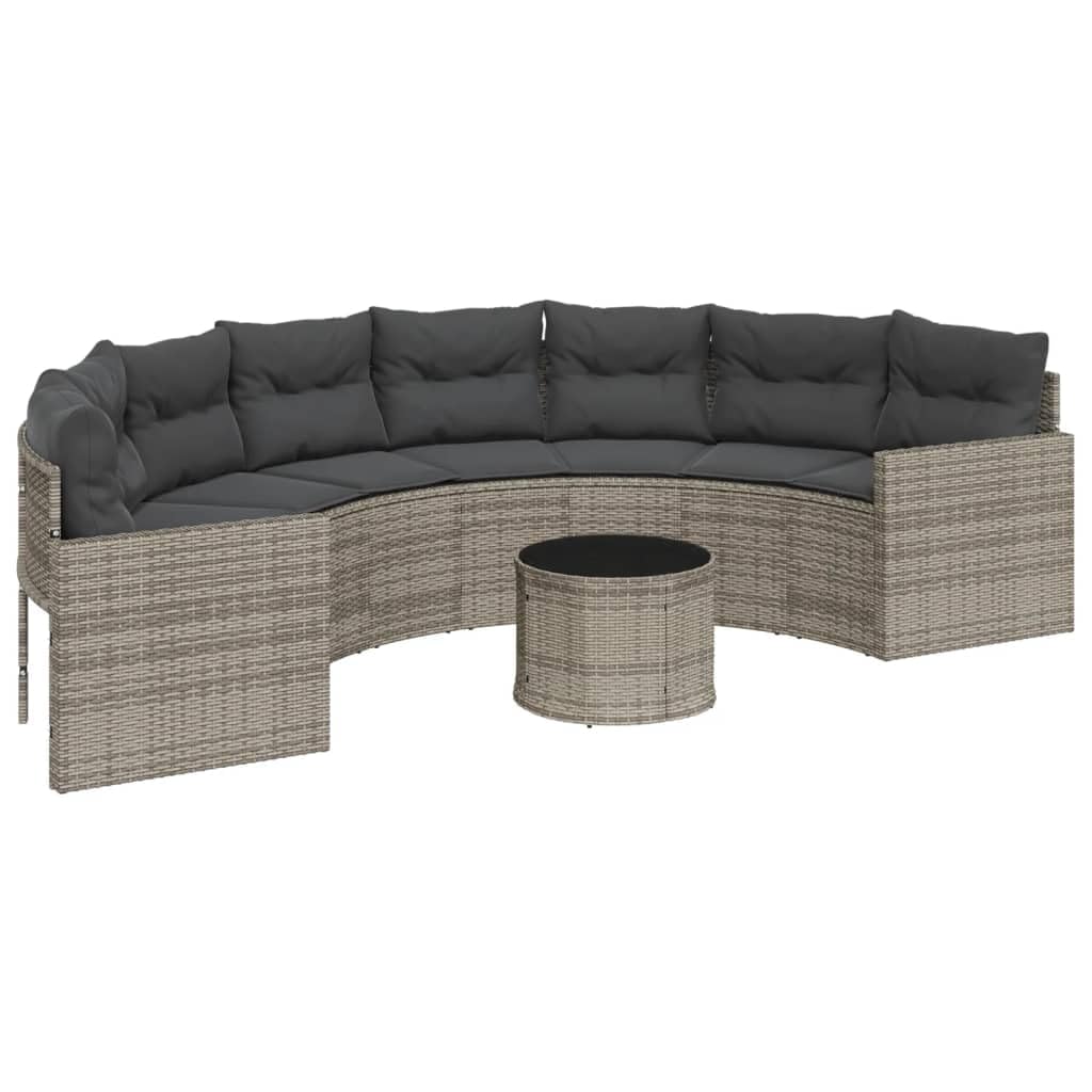 Sofá de jardín semicircular con Mesa y Cojines ratán PE Gris, Sofás para Patio, Sofa Exterior Jardin, Sofa Terraza, Mueble De Jardin Exterior - 3318518