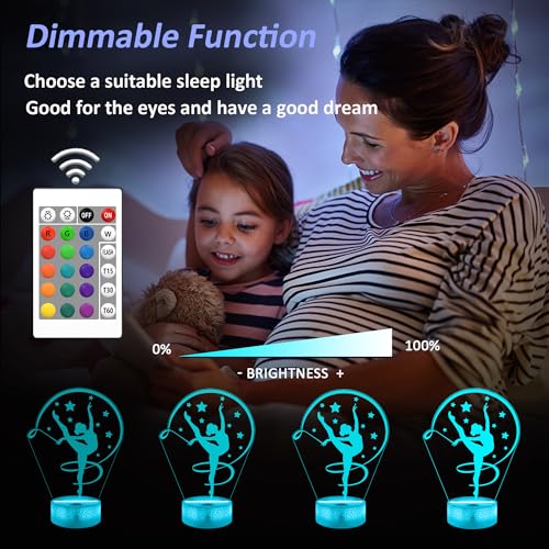 Image of OkiyiD Gymnastics Stuff Gifts for Girls,Artistic Gymnastics 3D Night Light Illusion Lamp for Kids Women Friends Coach Gymnast Birthday Christmas Gifts,16 Colors Lighting with Remote