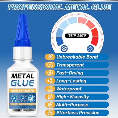 Image of Metal Glue, Super Glue for Metal 30g Heavy Duty Instant Adhesive, Fast Drying Clear CA Adhesive for Stainless Steel, Aluminum, Iron, Jewelry Repair, DIY Crafts, Waterproof Strong Bonding