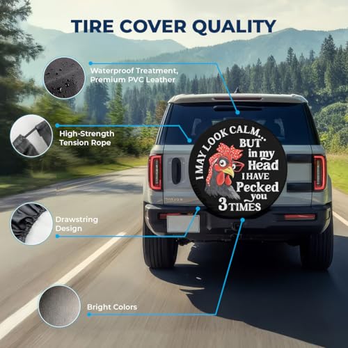 Image of GENANY Funny Chicken Father's Day PVC Spare Tire Cover for RV Trailer, Waterproof, Size 14 Fits 24-27 Inch
