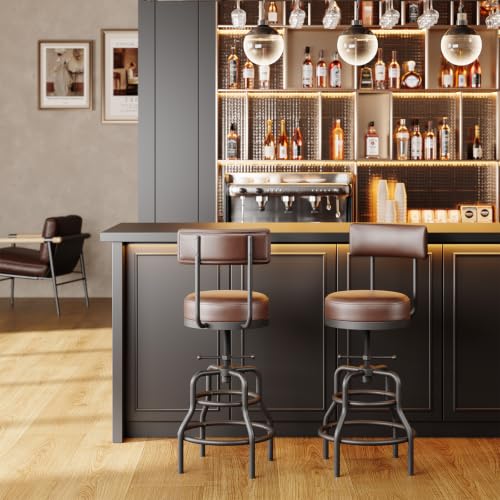 Image of Raynesys 22-29 Inch Adjustable Height Industrial Swivel Bar Stool with Back