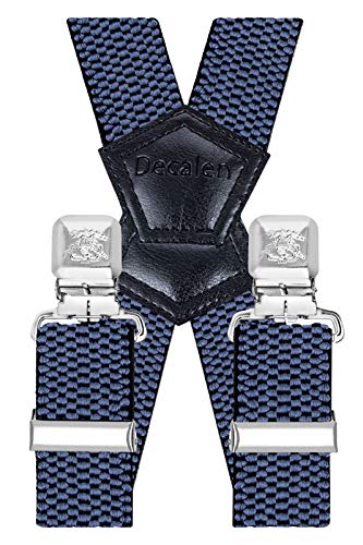 Decalen Hosenträger für Herren Breit 4 cm mit sehr Starken 4 Metall Clip Lang Einheitsgröße für Männer und Damen Einstellbar und Elastisch X Style (Hellblau)