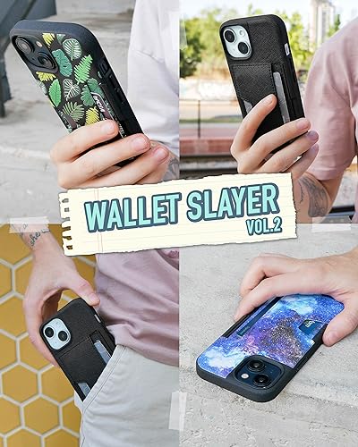 Image of Smartish iPhone 15 Wallet Case - Wallet Slayer Vol. 2 [Slim + Protective] Credit Card Holder w /Kickstand - Drop Tested Hidden Card Slot Cover Compatible w /Apple iPhone 15 - Spaced Out