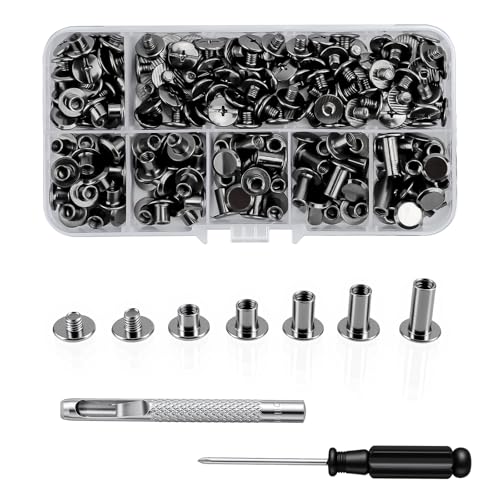 120 Sets Buchschrauben Nieten Kit M5 Hohlnieten Set Chicago Binding Schrauben Chicago Schrauben Schraubnieten für Leder Reparatur Sets Leder Nieten Set für Kleidung Gepäck Tasche Gürtel Nietens