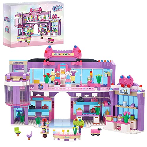 Dream Girls Friends Shopping Mall Building Set 810 PCS Shopping Centre Building Kit with 7 Mini People, Fashion Shop Mall Girls Building Blocks Creative Gifts for Kids Girls Aged 6 and up