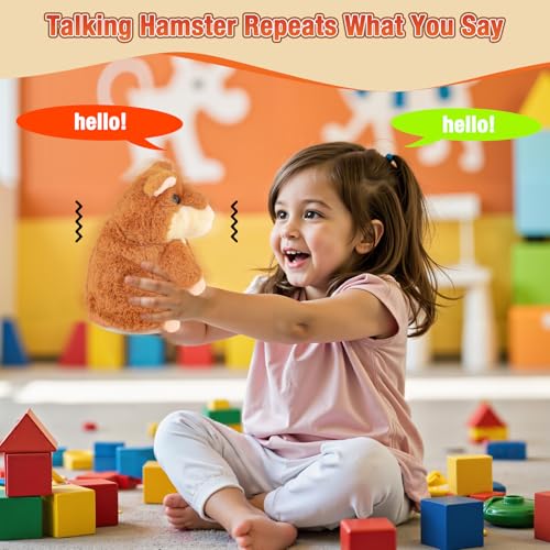 Image of Talking Hamster - Interactive Stuffed Animal That Repeats What You Say for Kids 2-3 Years Old, Autism Sensory Toy Gift (Brown)