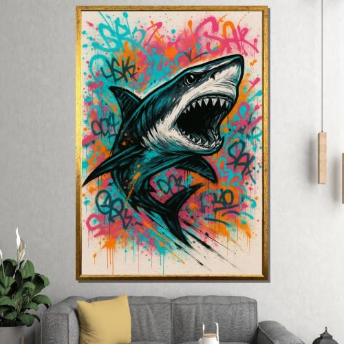 Impression sur toile graffiti requin haute définition aux couleurs vives 30x40 - 3