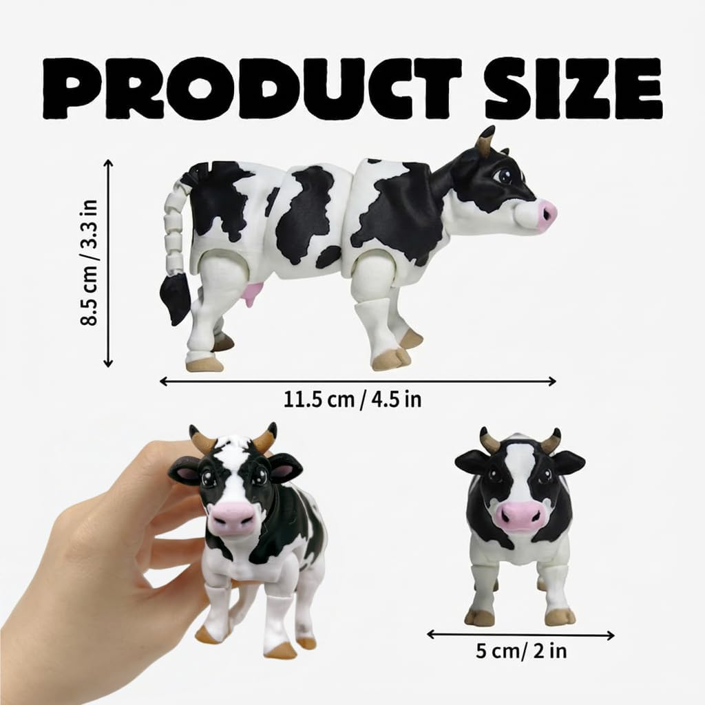 3D Printed Animals Cow - Articulated Cow Toys, Flexible Animals Toy Statue, Movable Joints, Desk Home Office Decor, Ideal Birthday