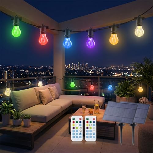 Image of Auroraworld 96FT RGB Outdoor String Lights - Dimmable Shatterproof Edison Bulbs, Remote Control, Waterproof Commercial Patio Lights for Cafe, Yard, Garden, Party & Wedding Decor
