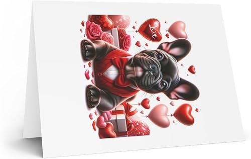 Miniatura 2 de Tarjeta de felicitacióntarjeta de notas  Bulldog francés del día de San Valentín  Paquete de 3