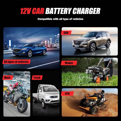 Image of AXVOLT Fully Automatic Battery Charger 7A 12V, Car Battery Charger & Maintainer- EU Plugfor Car, Motorcycle, Lawn Mower and More (Red)