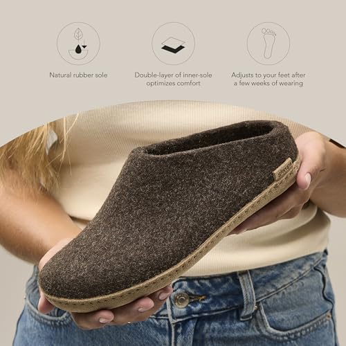 Image of Glerups 100% quality wool mix Slipper with leather sole - Unisex Slip-on