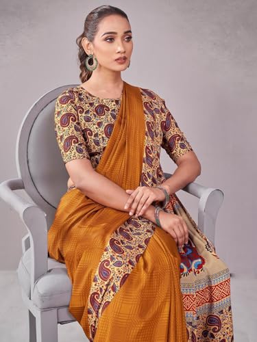 Image of Satrani Women's Crepe Printed Saree with Unstitched Blouse Piece