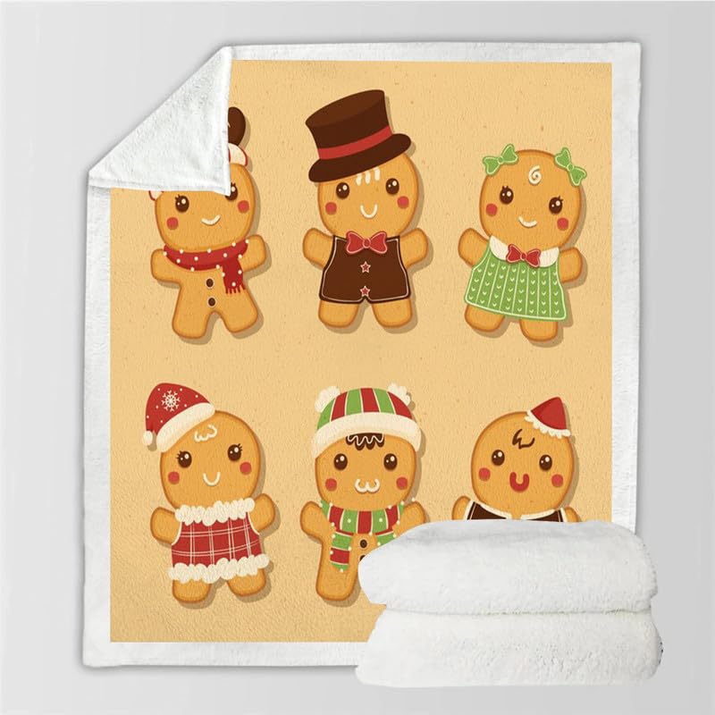 Couverture De Noël En Pain D'épices, 127 X 152,4 Cm, Motif Bonhomme En Pain D'épices, Couverture Ultra Douce Et Confortable Pour Canapé, Lit, Canapé, Chaise, Voyage, Camping (A