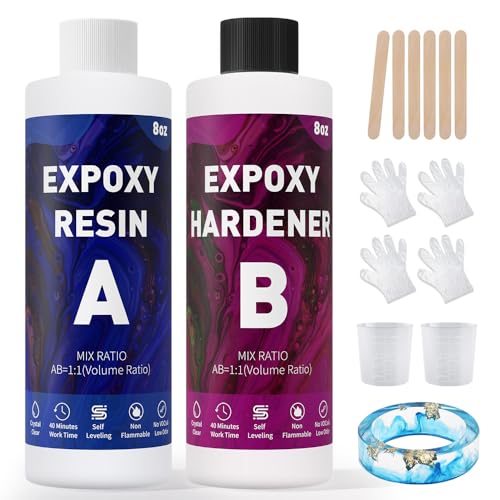 16 OZ Epoxy Resin, Clear Epoxy Kit 1:1 Mix (8oz×2), Self Leveling...
