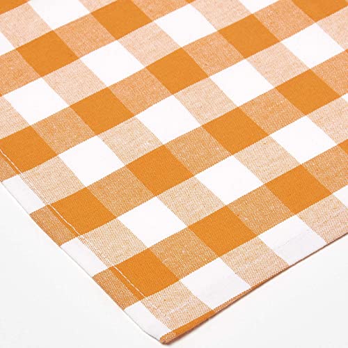 HOMESCAPES 4er-Set Karierte Stoffservietten orange-weiß 45x45 cm, Servietten Vichy-Karo, Tischservietten aus 100% Baumwolle – Ansicht 4