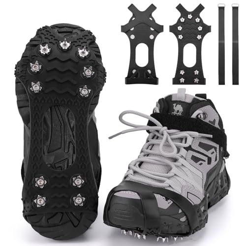 Trusiel Spikes für Schuhe, Schuhspikes 11-Stud Ice Klampen Schuhkrallen Schneeketten Spikes Steigeisen Slip-on Stretch Schuhe Spikes für EIS und Winter Outdoor Sports Klettern （M）