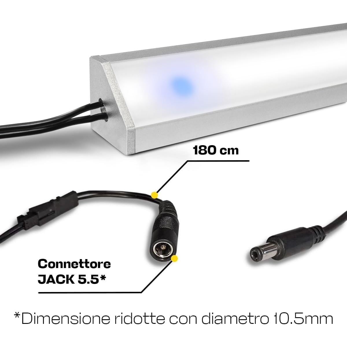 Barretta a Led Angolare con Misura Personalizzabile da 30cm a 200cm - Lampada LED per sottopensili piano cottura scrivania e piano di lavoro - Dimmerabile (180 cm, Luce Naturale 4000K)