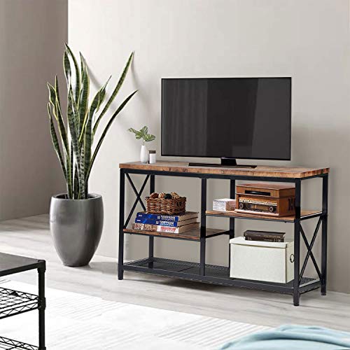 NSdirect Console Sofa Table,51\" Rustic Console Table&TV Stand,Industrial 3-Tier Long Hallway/Entryway Table with Storage Open Bookshelf for Living Room Bedroom Entryway,Brown Oak