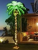 HEYCOLOR Christmas Solar Palm Tree Lights 6FT for Outdoor and Indoor, LED Lighted up Waterproof Artificial Fake Tree with 3 Coconuts for Tiki Bar Patio Porch Pool Decoration
