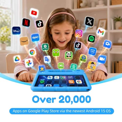 Image of EDDBNi Kids Tablet Android 15 Tablet 10 inch Kids Tablets with Case Quad Core 64GB Dual Camera Parental Controls 2.4G WiFi Educational Tablets (Blue)