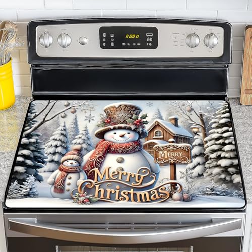Image of NYZE Christmas Stove Top Cover for Electric Stove,Glass Stove Top Cover,Heat Resistant Glass Cooktop Cover,Stovetop Protector, Kitchen Decor,Dish Drying Mats Cover for Washer Ceramic Top 28.5x20.5 in