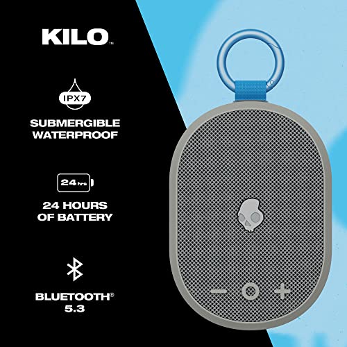Image of Skullcandy Kilo Wireless Bluetooth Speaker - IPX7 Waterproof Mini Bluetooth Speaker with 24 Hour Battery, Downward Firing Passive Radiator, and True Wireless Pairing - Perfect for Outdoor (Grey)