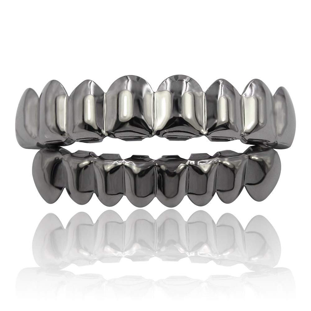 Tooth Cap Gap Grillz for Men - Diamond 14K Gold/Silver Plated Iced Out Single Teeth Grills for Hip Hop Rapper Costume Black4