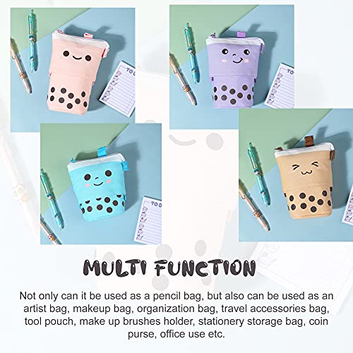Image of FINEMOE Polyester Standing Case Cute Pencil Pouch For Girls&Boys-Korean Boba Pop Up Stationery Makeup Cosmetic Organizer Box,Pen Pencil Pouches For Stationary Boys Kids Women School Students(Blue)