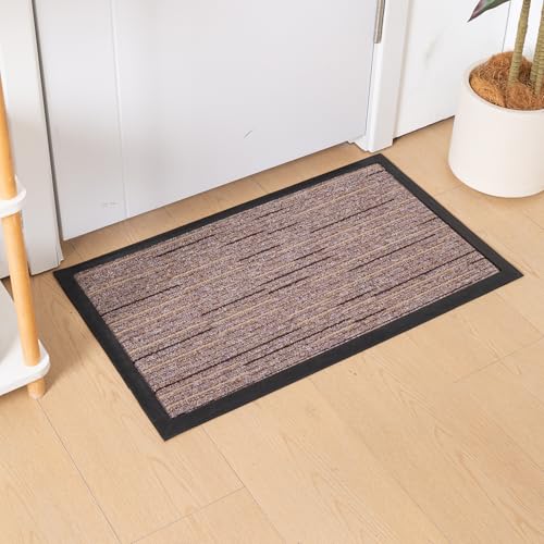 Image of HOKIPO Door Mat for Home Rubber Backing Dirt Trapper Entrance Welcome Mat Big Size, 75x45 cm, Brown Stripes (AR-6505)