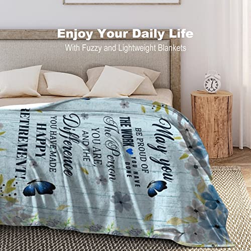 Retirement Throw Blanket - Soft, Fuzzy & Warm - 30x40 Inches Small Blankets for Women, Men - Light Blue Modern Throws Farewell Gift for Coworker