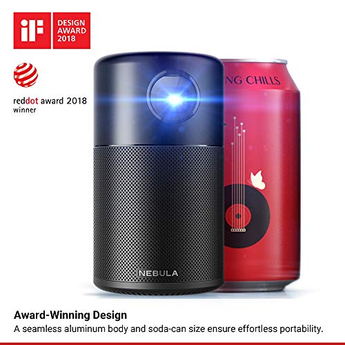 NEBULA Capsule: Smart Mini Projector with 100 ANSI Lumens, 360° Speaker, 100-Inch Picture, 4-Hour Playtime – Perfect for Indoor and Outdoor Viewing