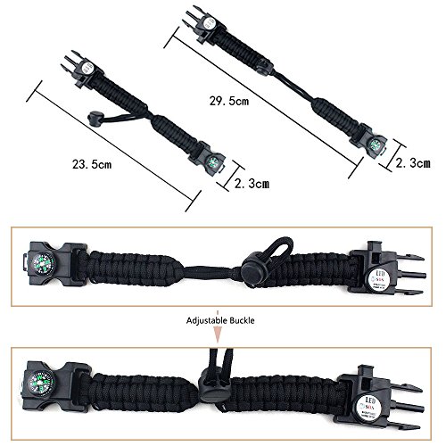 Adjustable Survival Bracelet, 7 Core Paracord 20 In 1 Emergency Sports Wristband Gear Kit With Waterproof Led Sos Light, Compass, Rescue Whistle, Fire Starter Multi-Tool For Wilderness Adventure #TOP3