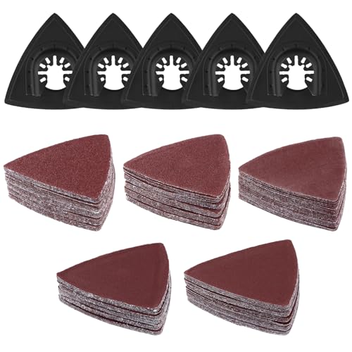 QWORK® 130 Piezas Almohadillas de Lijado para Herramientas Oscilantes, Triángulo de Papel de Lija, Almohadillas de Lijado de Detalles, Accesorios Multiherramienta, para Madera, Yeso