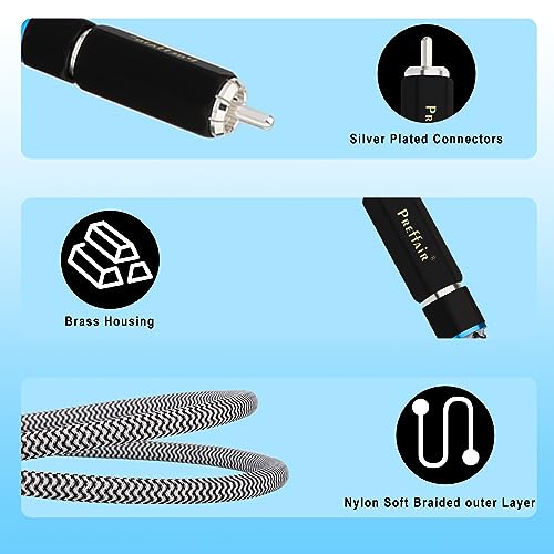 Audiophile Digtal Coaxial Cord 75 Ohm Rca Cable 99.99998% Occ Multiple Shielded Hifi Stereo Audio Silver Plated Connector Rca To Rca Wire For Subwoofer Turntable Amplifier. (5.0 Feet / 1.5 M) #TOP3