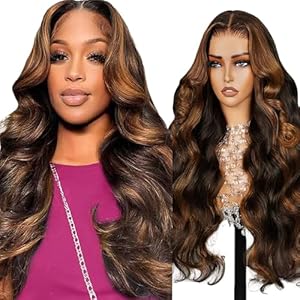 Human Hair Wig Brown Body Wave 4X1 Lace Closure Wig Highlight Afro Perücke Echthaar 150% Dichte Pre Plucked with Baby Hair Brazilian Virgin Remy Hair 8A Grade 16 Inch
