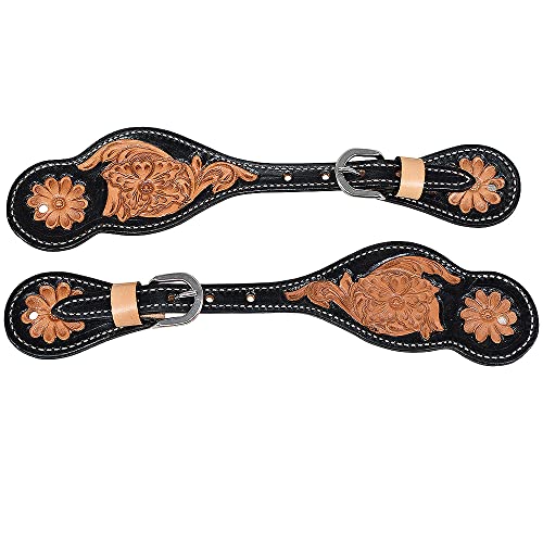 Image of HILASON Black Accent Western Spur Straps Leather Black Accent | Spur Straps | Leather Spur Straps | spur Straps for Women and Men | spur Straps Western