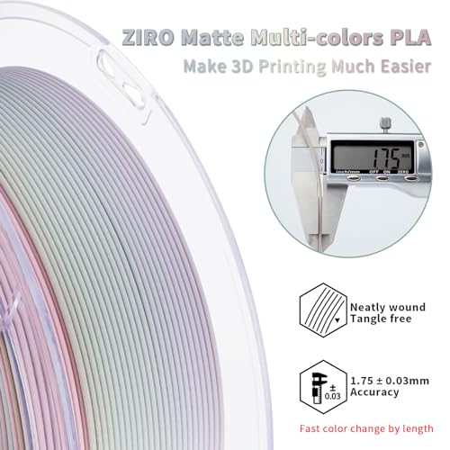Image of ZIRO Fast Color Changing PLA Filament, 1.75mm Color Gradient Material, Matte Rainbow PLA Filaments, Dimensional Accuracy + /- 0.03mm, fit Most 3D Printer, No Shiny Surface, 1kg /2.2lbs, Morandi