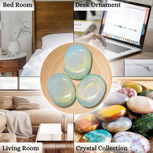 Image of Crystal Heaven Opalite Crystal Palm Pebbles Stones For Anxiety Stress Relief Massage - Aaa Grade Original Healing Gemstone Agate Palm Stone For Yoga Meditation Spiritual Reiki Feng Shui