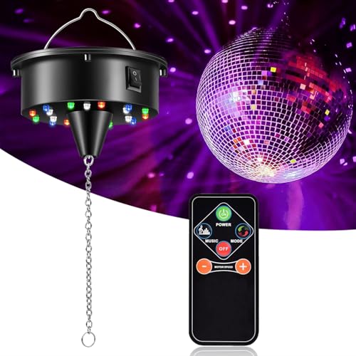 Discokugel Spiegelkugel Discokugel mit Fernbedienung Rotierende Discokugel Disco Licht Party Lichter Professional Spiegelkugel Set 4 Bunten Lichtern und 18 LED-Perlen für Disco-Lichteffekte