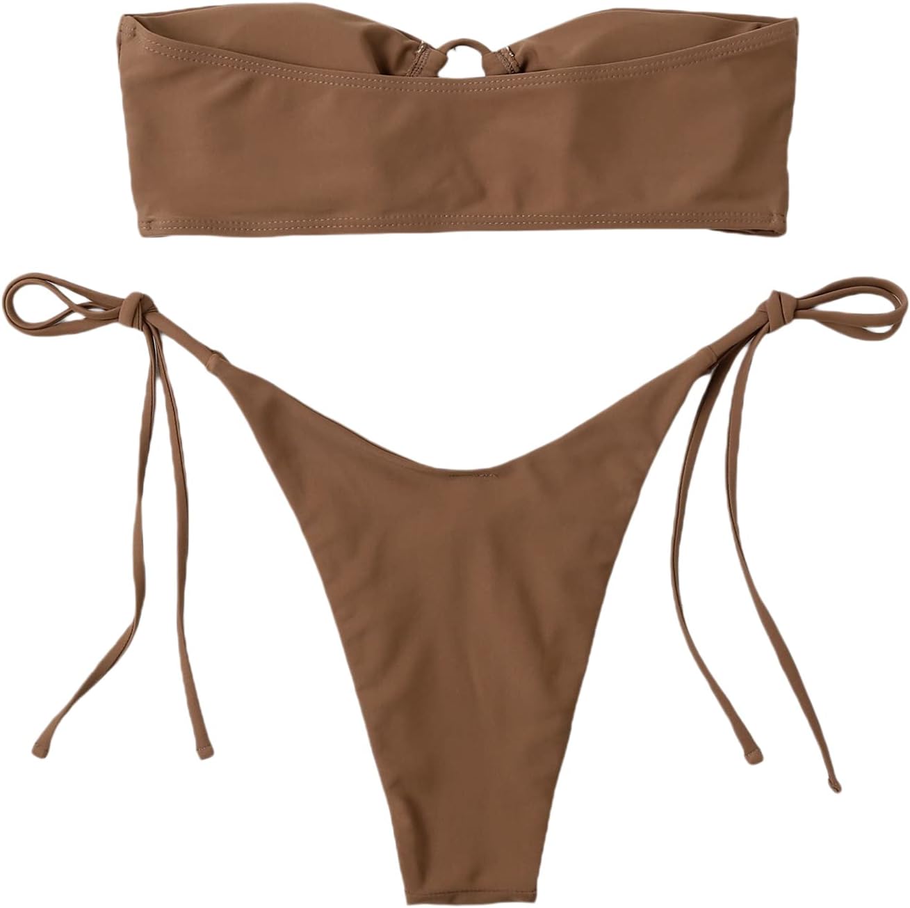 GORGLITTER Women's Strapless Bandeau Swimsuit High Cut String Thong Cheeky Bikini Set Bathing Suit - Image 3