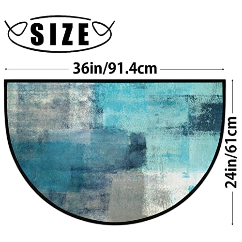 Turquoise Grey Abstract Half Round Door Mat Teal Modern Art Non-Slip Soft Half Circle Area Rug Washable Durable Decor Half Moon Hearth Rugs For Floor Indoor Living Room Bedroom Kitchen Fireplace Rug #TOP1