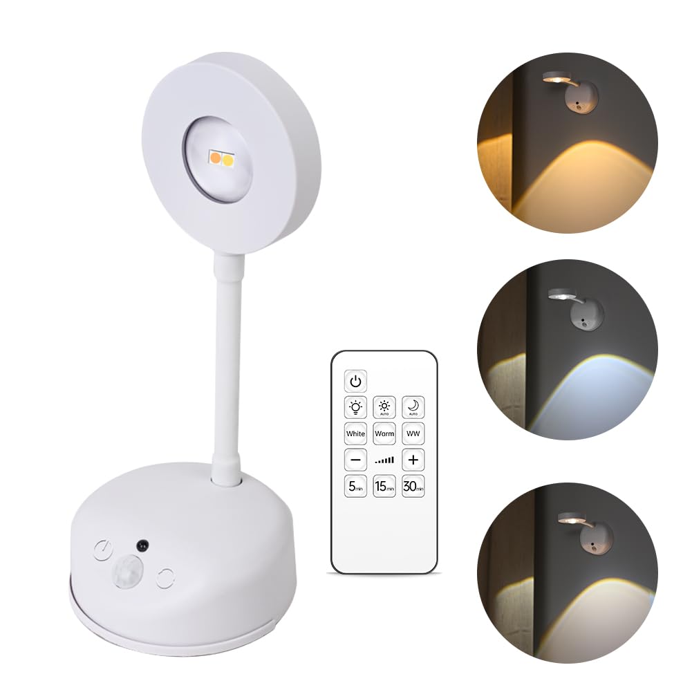 Vicloon 1Pcs-White Battery Operated Picture Light Rechargeable,Wireless Picture Light For Wall With Remote,Dimmable 3 Colors,Memory & Timer Functions,Art Display Spot Lights For Pictures Art Portrait Wall Decor