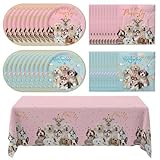 41 Pcs Dog Party Supplies - Puppy Birthday Decorations Include 20 Dog Plates, 20 Puppy Napkins, 1 Tablecloth