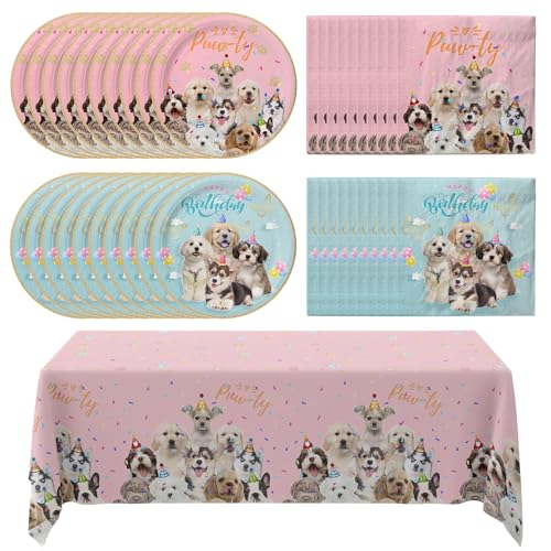 41 Pcs Dog Party Supplies - Puppy Birthday Decorations Include 20 Dog Plates, 20 Puppy Napkins, 1 Tablecloth