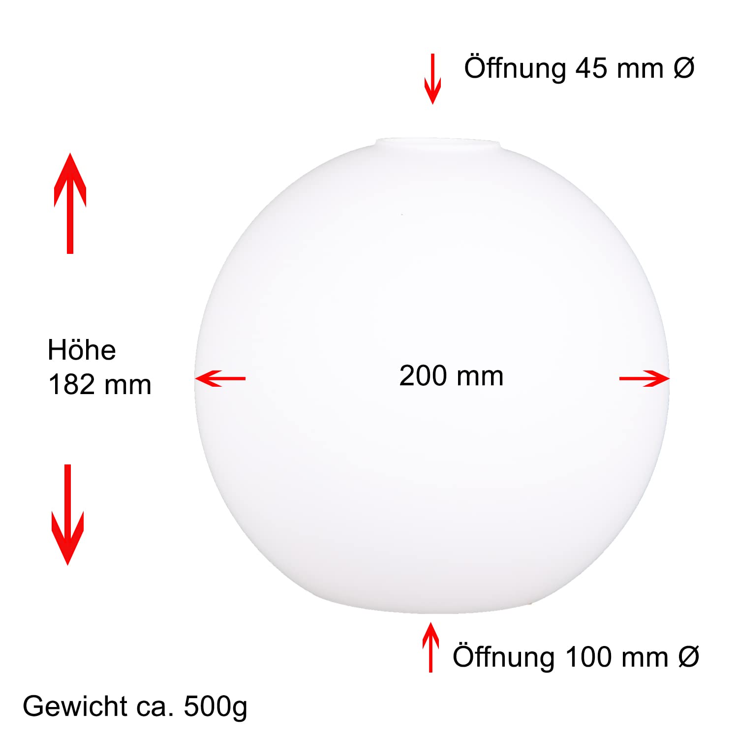 Kugelglas Lampenglas Ersatzglas Weiß glänzend Ø 200mm E27 Leuchtenglas Glaskugel Glasschirm Opalglas