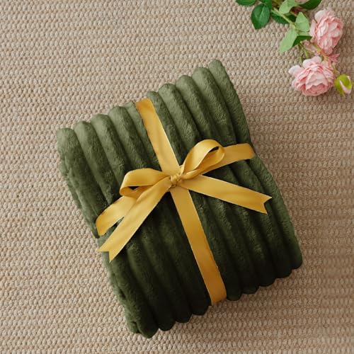 Image of BEDELITE Ribbed Twin Blanket for Couch & Bed, Olive Green, 60 inchx80 inch | Ultra-Soft Plush Fleece, Cozy, Warm Yet Lightweight, Ribbed Texture, Home Decor, Machine Washable, Giftable, All-Season Use