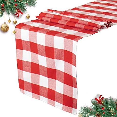 ShinyBeauty Red and White Gingham Table Runner Cover