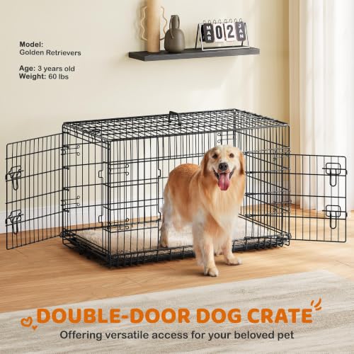 Image of Yaheetech 42inch Double Door Dog Crate w /Divider, Collapsible Metal Kennel