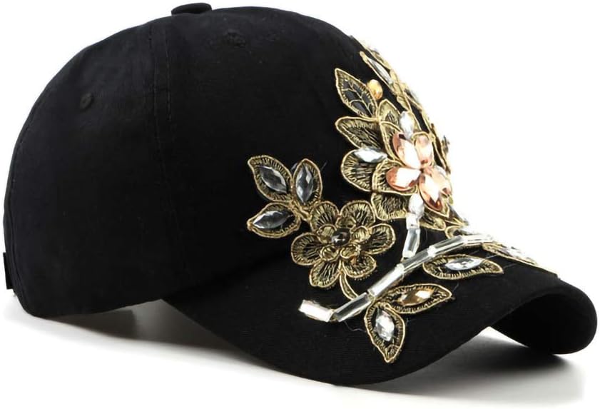 Gudessly Bling Women Baseball Cap Flower Snapback Rhinestone Sun Hats Adjustable Denim Jeans Hat - Image 2